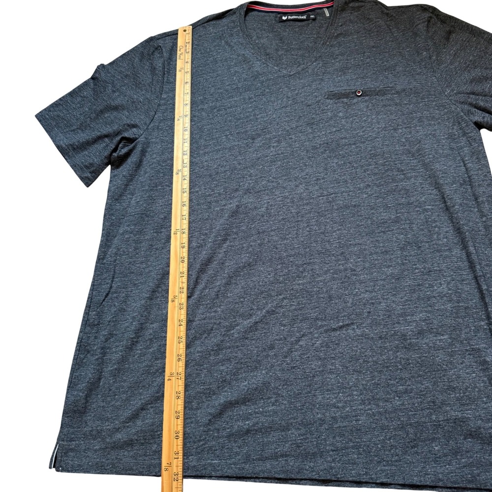 Buttercloth 3XL V-Neck Charcoal Gray Heather Minimalist Short Sleeve Men Shirt - Picture 4 of 9